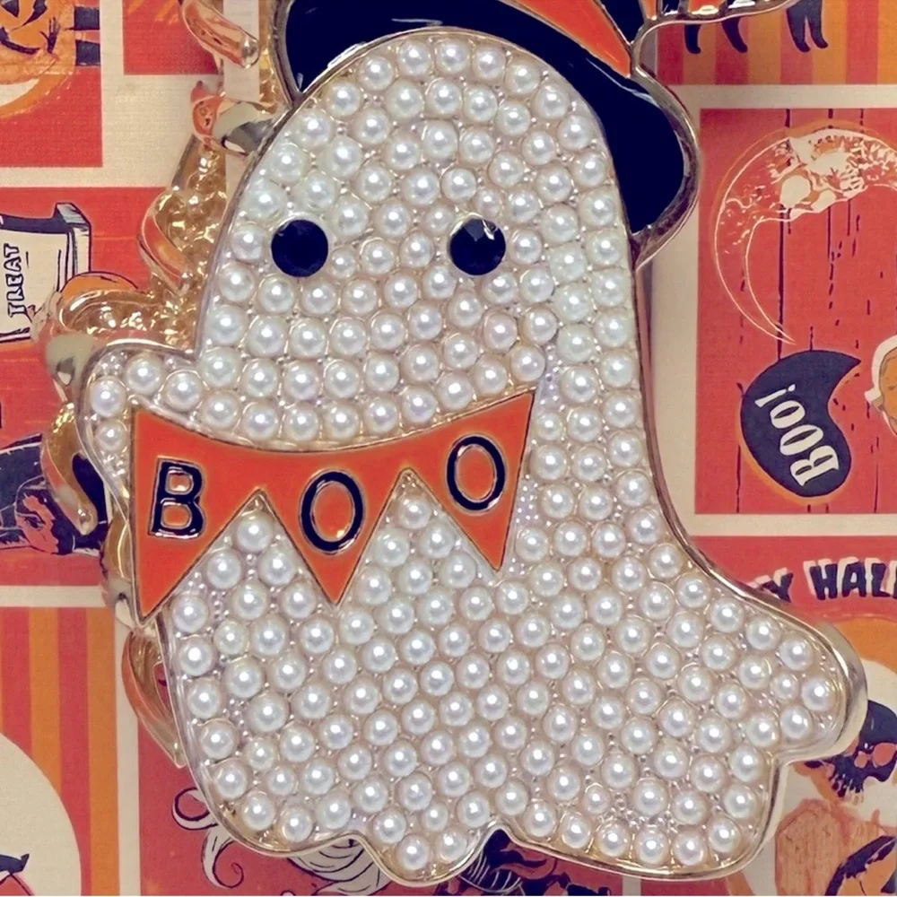 New! Piper K Pearl Ghost in Striped Witches Hat Hair Clip, Halloween 2025